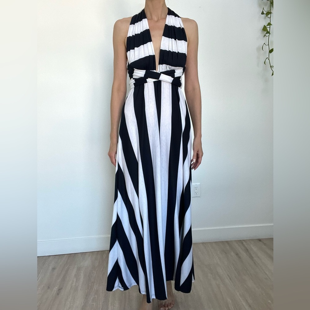 Blue & White Striped Wrap Dress